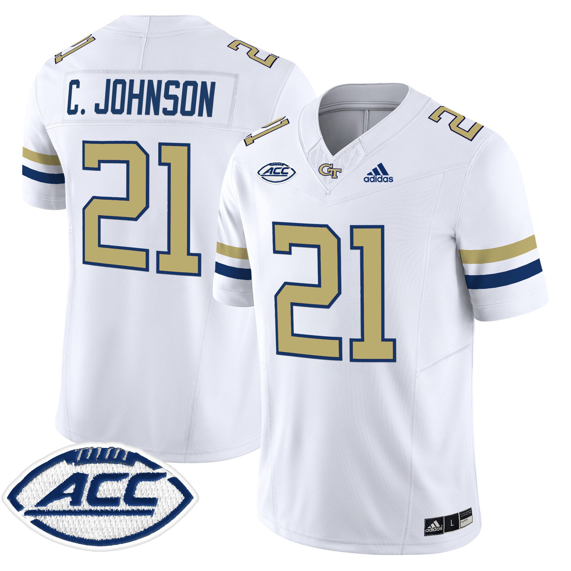 Men Georgia Tech #21 C.Johnson White Asidas 2024 Vapor Limited NCAA Jersey->more ncaa teams->NCAA Jersey